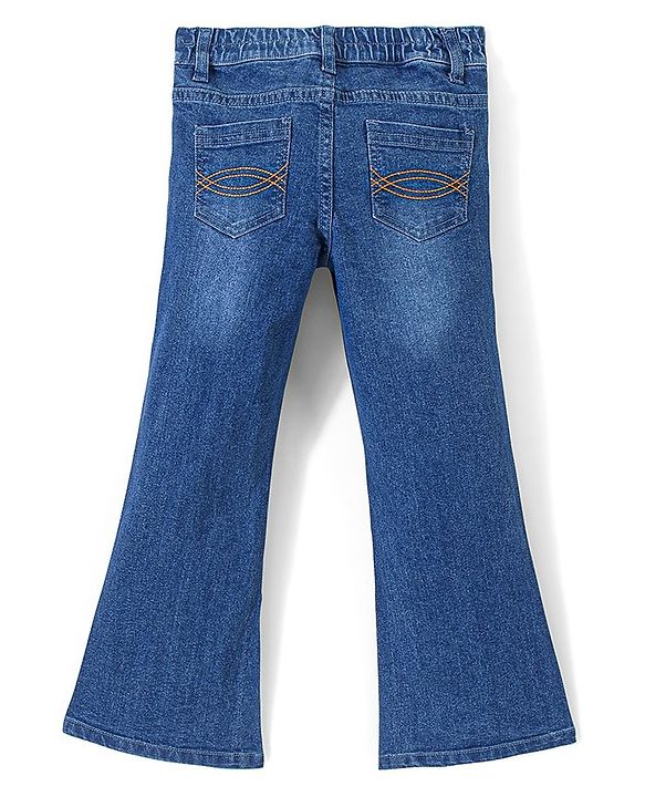 Pine Kids Ankle Length Wide Leg Opening Five Pocket Cotton Elastane Washed Denim Jeans - Dark Blue