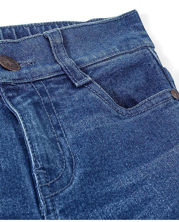 Pine Kids Ankle Length Wide Leg Opening Five Pocket Cotton Elastane Washed Denim Jeans - Dark Blue