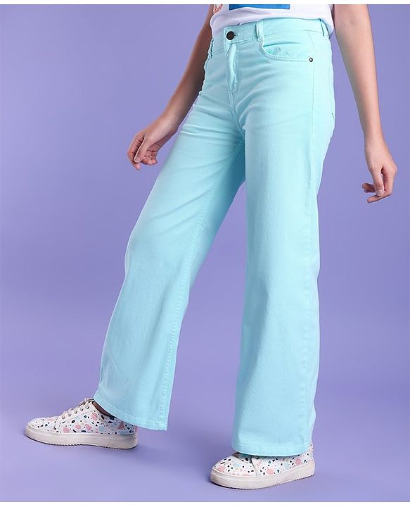 Pine Kids Ankle Length Cotton Elastane Over Dyed Jeans - Aqua Blue