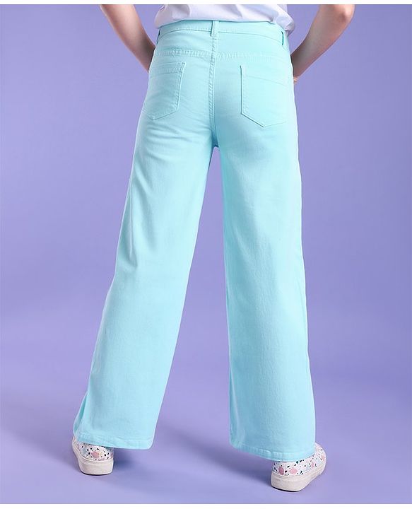 Pine Kids Ankle Length Cotton Elastane Over Dyed Jeans - Aqua Blue
