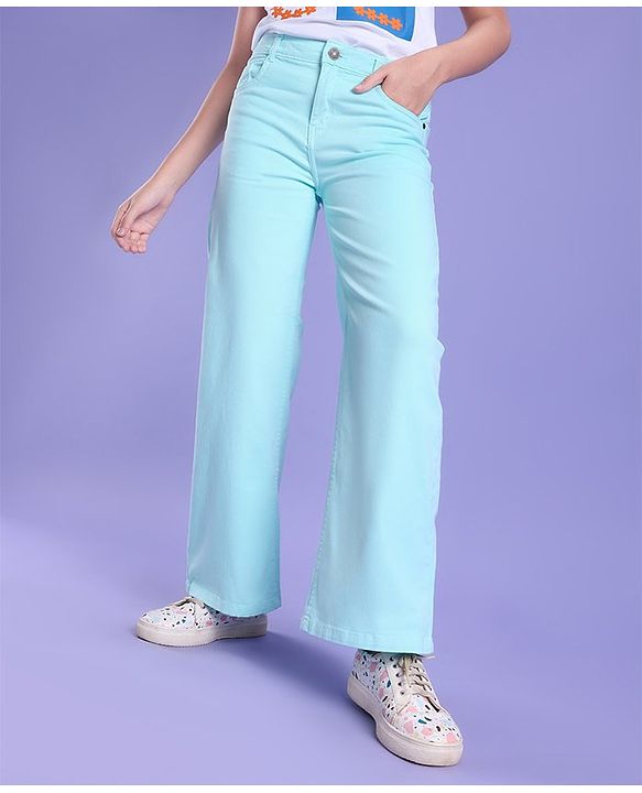 Pine Kids Ankle Length Cotton Elastane Over Dyed Jeans - Aqua Blue