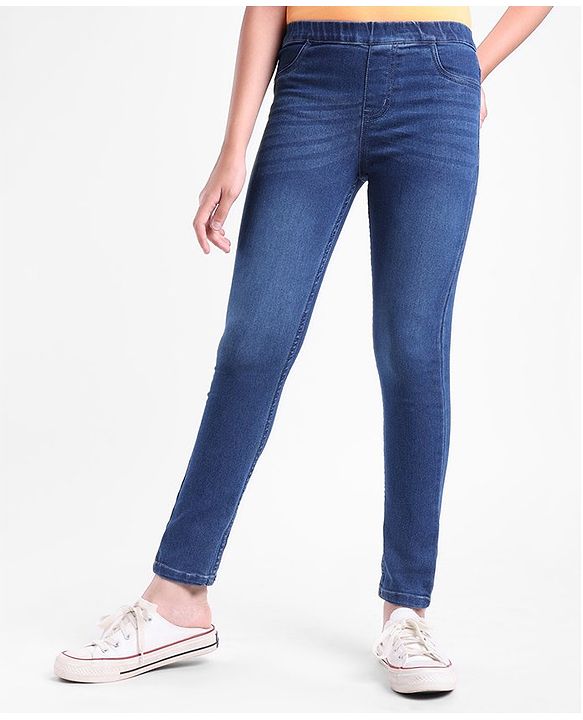 Pine Kids Cotton Ankle Length Female Jeggings - Dark Blue