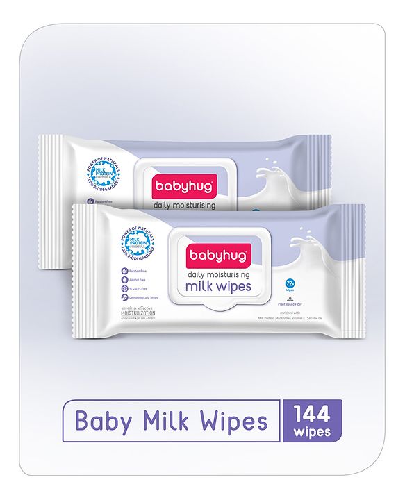 Babyhug Daily Moisturising Milk Wipes Pack Of 2 - 72 Pieces Each - 72 Pieces Each White