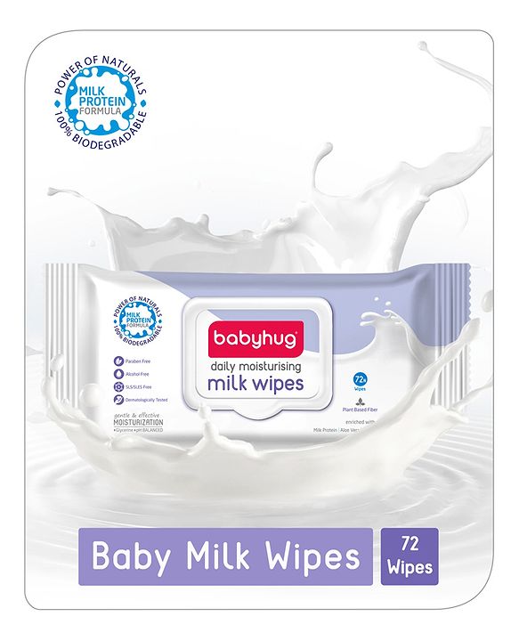 Babyhug Daily Moisturising Milk Wipes Pack Of 2 - 72 Pieces Each - 72 Pieces Each White