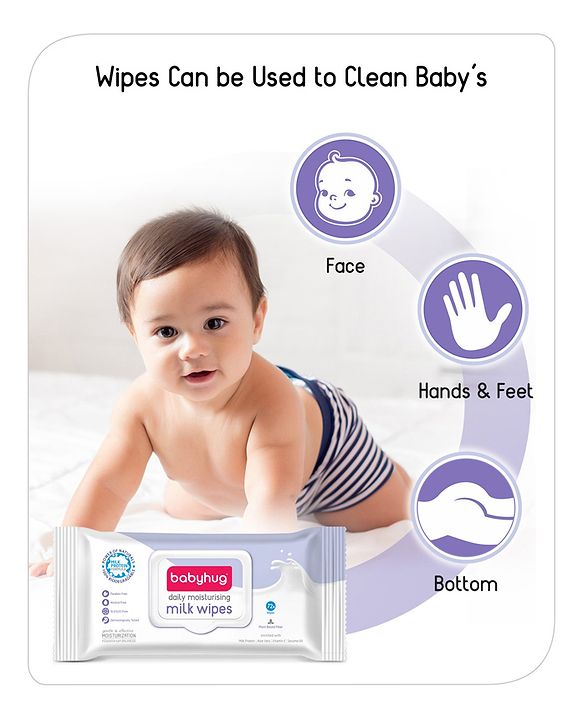 Babyhug Daily Moisturising Milk Wipes Pack Of 2 - 72 Pieces Each - 72 Pieces Each White
