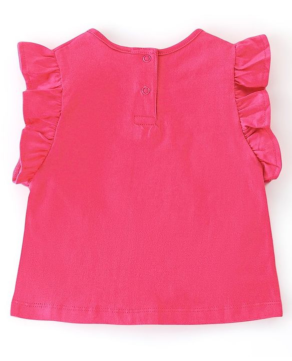 Babyhug 100% Cotton Knit Half Sleeves Top with Shorts Sequin Embellished & Apple Print - Dark Pink