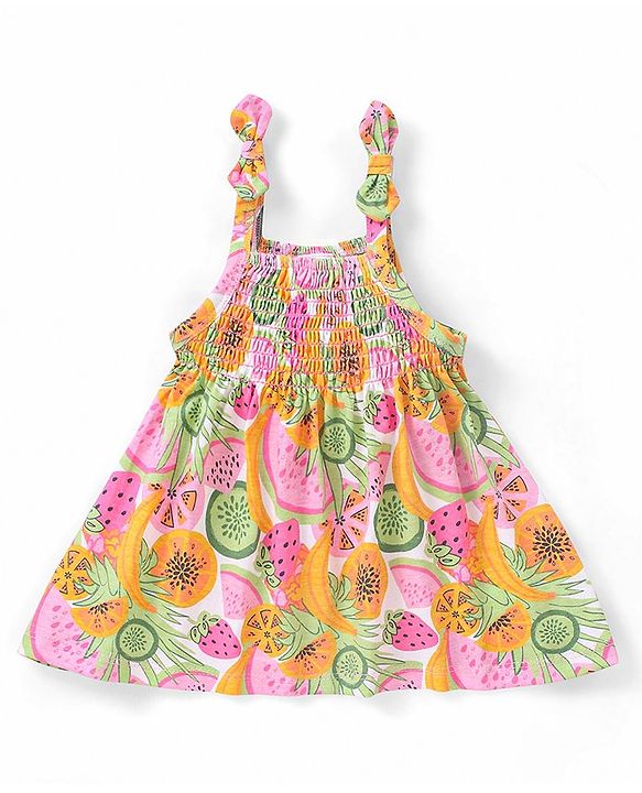 Babyhug 100% Cotton Knit Sleeveless Top and Shorts Fruits Print - Pink & Green