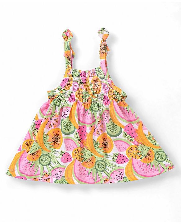 Babyhug 100% Cotton Knit Sleeveless Top and Shorts Fruits Print - Pink & Green