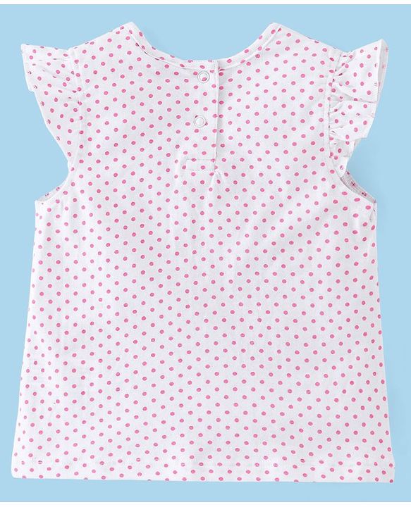 Babyhug 100% Cotton Knit Half sleeves Dungarees & Sets Girl With Back Snap Buttons Strawberry Print - White & Pink