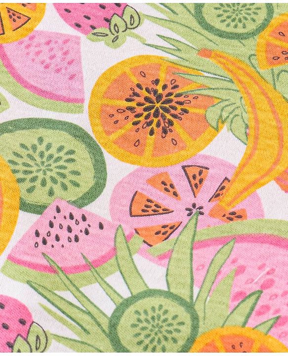 Babyhug 100% Cotton Knit Half sleeves Dungarees & Sets Girl With Back Snap Buttons Strawberry Print - White & Pink