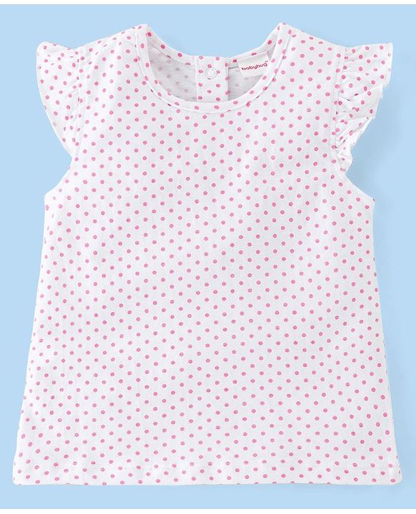 Babyhug 100% Cotton Knit Half sleeves Dungarees & Sets Girl With Back Snap Buttons Strawberry Print - White & Pink