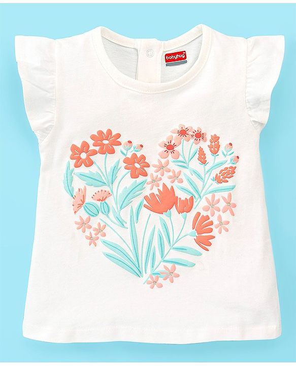 Babyhug 100% Cotton Half Sleeves Top & Skirt Set Floral Print- Peach