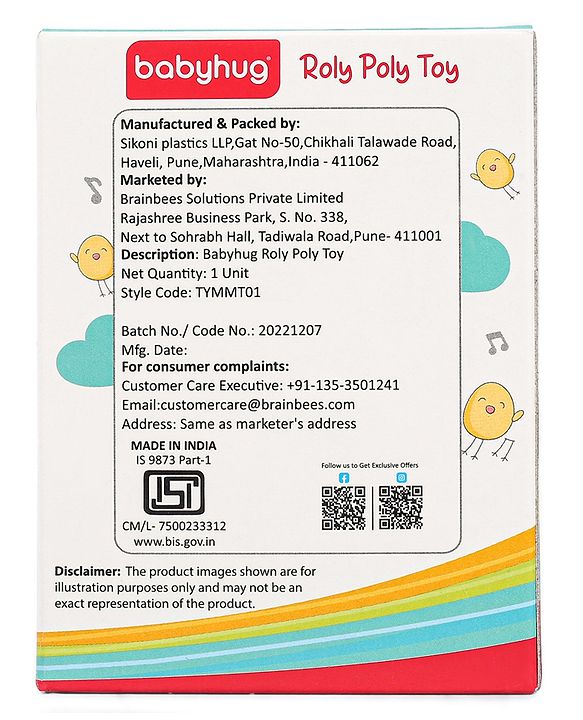 Babyhug Dog Musical Push and Shake Roly Poly| Wobbling Bell Sounds For 0 Months+| Child Safe Material| Gifting Toy| BIS Certified