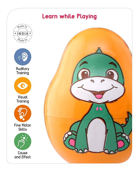 Babyhug Dino Push and Shake Yellow Roly Poly Toy| Wobbling Bell Sounds For 0 Months+| Child Safe Material| Gifting Toy| BIS Certified