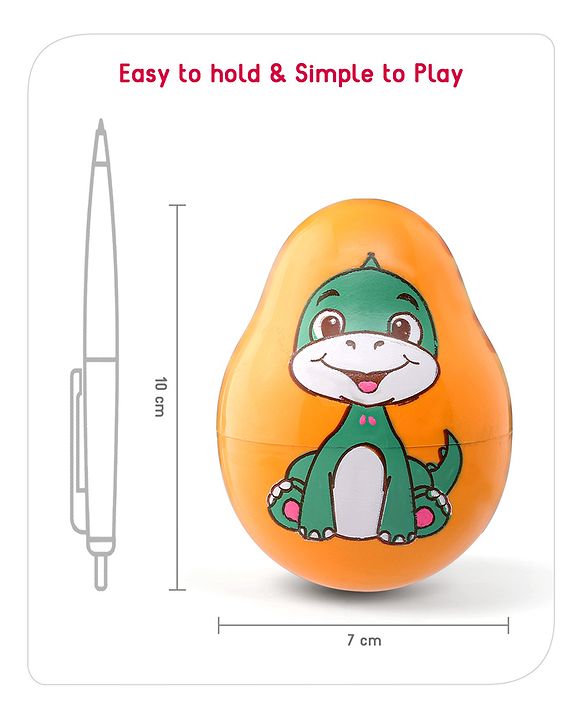 Babyhug Dino Push and Shake Yellow Roly Poly Toy| Wobbling Bell Sounds For 0 Months+| Child Safe Material| Gifting Toy| BIS Certified