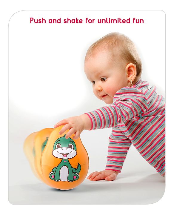 Babyhug Dino Push and Shake Yellow Roly Poly Toy| Wobbling Bell Sounds For 0 Months+| Child Safe Material| Gifting Toy| BIS Certified