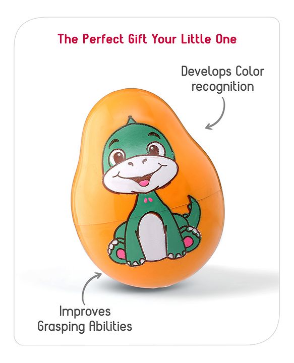 Babyhug Dino Push and Shake Yellow Roly Poly Toy| Wobbling Bell Sounds For 0 Months+| Child Safe Material| Gifting Toy| BIS Certified