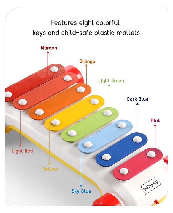 Babyhug Premium Pull Along Xylophone with 8 Notes & 2 Mallet- Yellow| First Musical Xylophone with Wheels for Baby & Toddlers| Preschool Musical Instruments & Activity Toys for 0-4 Years Kids| BIS Certified