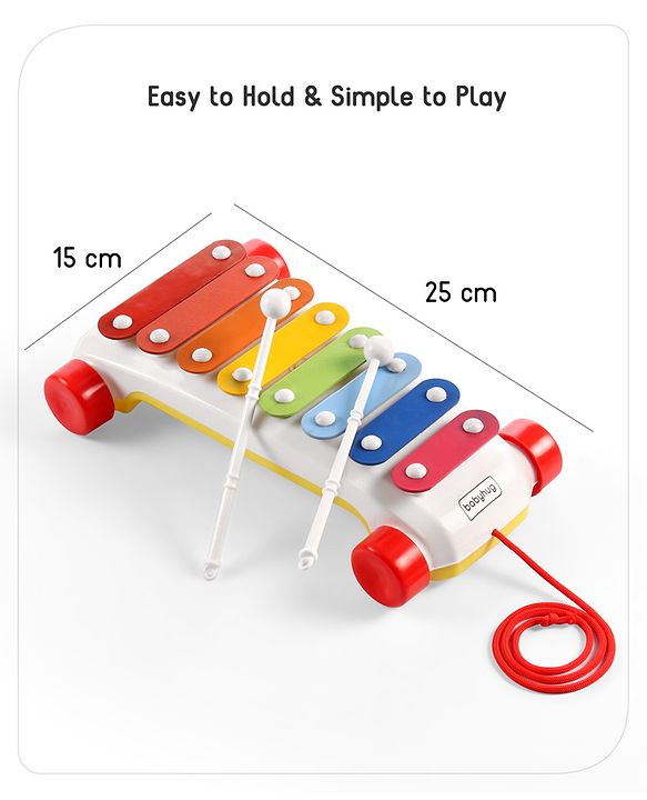 Babyhug Premium Pull Along Xylophone with 8 Notes & 2 Mallet- Yellow| First Musical Xylophone with Wheels for Baby & Toddlers| Preschool Musical Instruments & Activity Toys for 0-4 Years Kids| BIS Certified