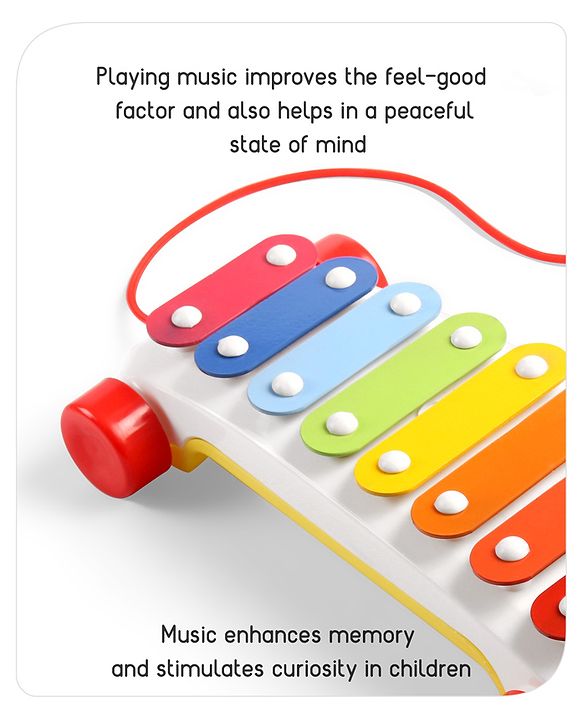 Babyhug Premium Pull Along Xylophone with 8 Notes & 2 Mallet- Yellow| First Musical Xylophone with Wheels for Baby & Toddlers| Preschool Musical Instruments & Activity Toys for 0-4 Years Kids| BIS Certified