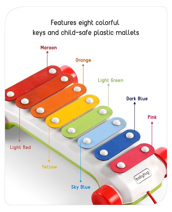 Babyhug Premium Pull Along Xylophone with 8 Notes & 2 Mallet- Yellow| First Musical Xylophone with Wheels for Baby & Toddlers| Preschool Musical Instruments & Activity Toys for 0-4 Years Kids| BIS Certified