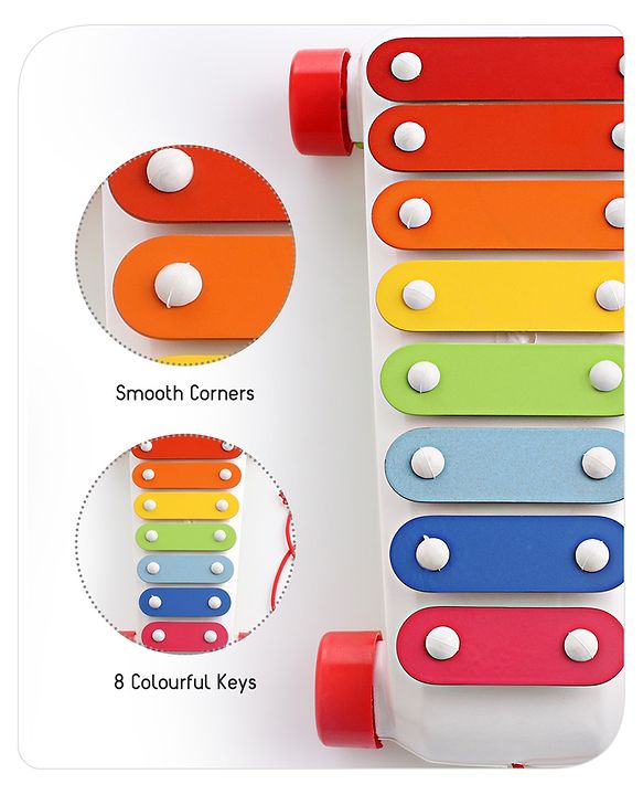 Babyhug Premium Pull Along Xylophone with 8 Notes & 2 Mallet- Yellow| First Musical Xylophone with Wheels for Baby & Toddlers| Preschool Musical Instruments & Activity Toys for 0-4 Years Kids| BIS Certified