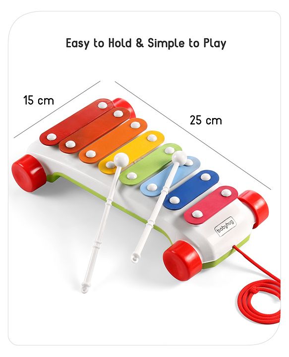 Babyhug Premium Pull Along Xylophone with 8 Notes & 2 Mallet- Yellow| First Musical Xylophone with Wheels for Baby & Toddlers| Preschool Musical Instruments & Activity Toys for 0-4 Years Kids| BIS Certified
