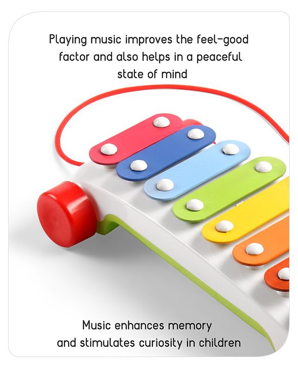 Babyhug Premium Pull Along Xylophone with 8 Notes & 2 Mallet- Yellow| First Musical Xylophone with Wheels for Baby & Toddlers| Preschool Musical Instruments & Activity Toys for 0-4 Years Kids| BIS Certified