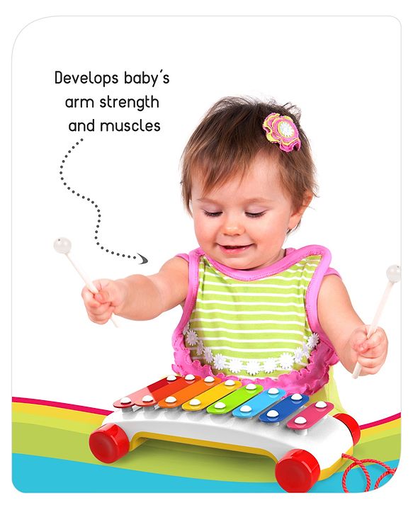 Babyhug Premium Pull Along Xylophone with 8 Notes & 2 Mallet- Yellow| First Musical Xylophone with Wheels for Baby & Toddlers| Preschool Musical Instruments & Activity Toys for 0-4 Years Kids| BIS Certified