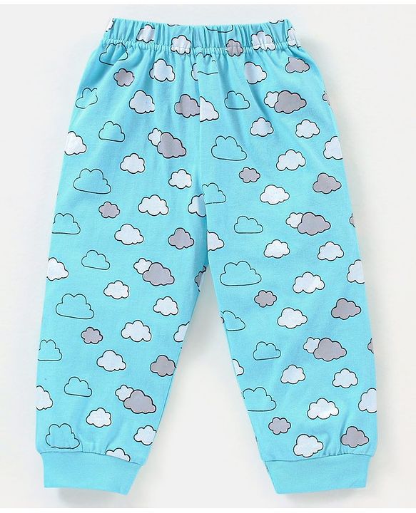 Babyhug Cotton Knit Half Sleeves Night Suit Giraffe Print - Blue