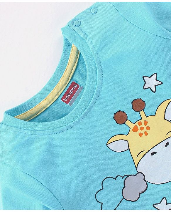 Babyhug Cotton Knit Half Sleeves Night Suit Giraffe Print - Blue