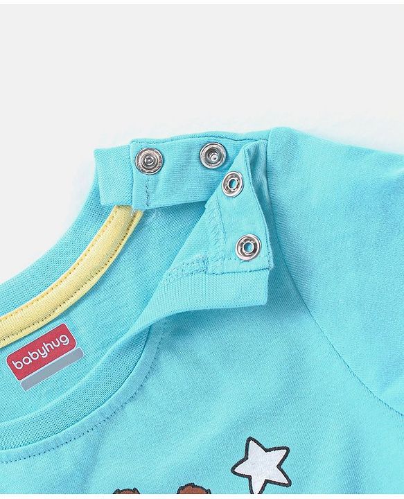 Babyhug Cotton Knit Half Sleeves Night Suit Giraffe Print - Blue