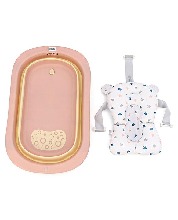 Babyhug Foldable Bathtub with Cushion and Inbuilt Thermometer - Pink