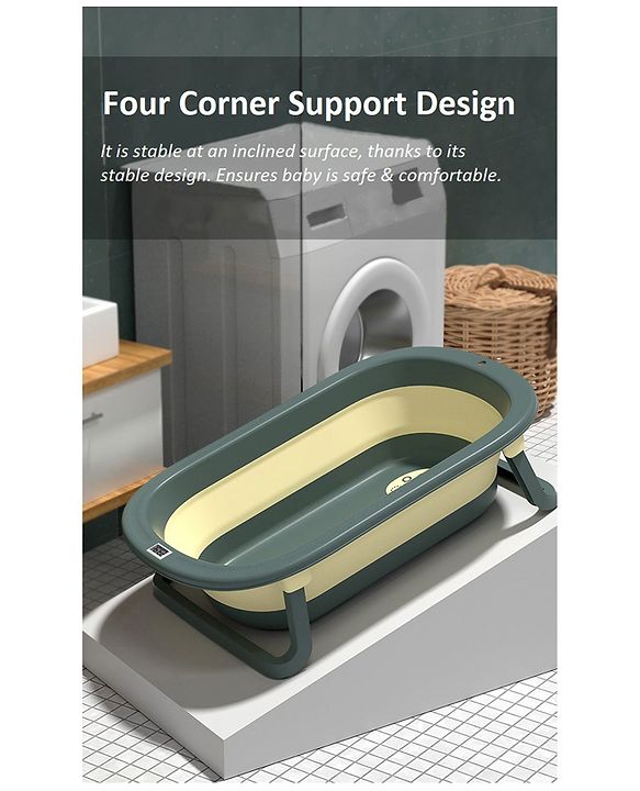 Babyhug Foldable Bathtub with Cushion and Inbuilt Thermometer - Green