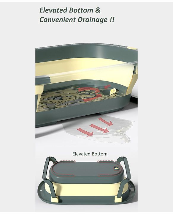 Babyhug Foldable Bathtub with Cushion and Inbuilt Thermometer - Green