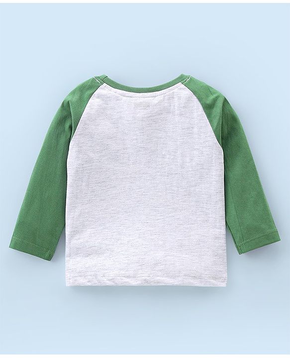 Babyhug Cotton Knit Raglan Sleeves Night Suit Dino Print - Green & Ecru