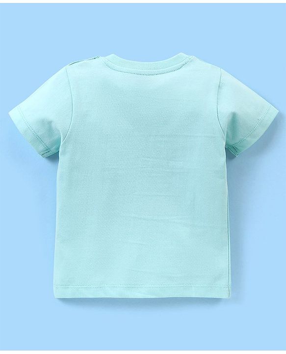 Babyhug Cotton Knit Half Sleeves Night Suit  Fox Print With Stripes -  Blue