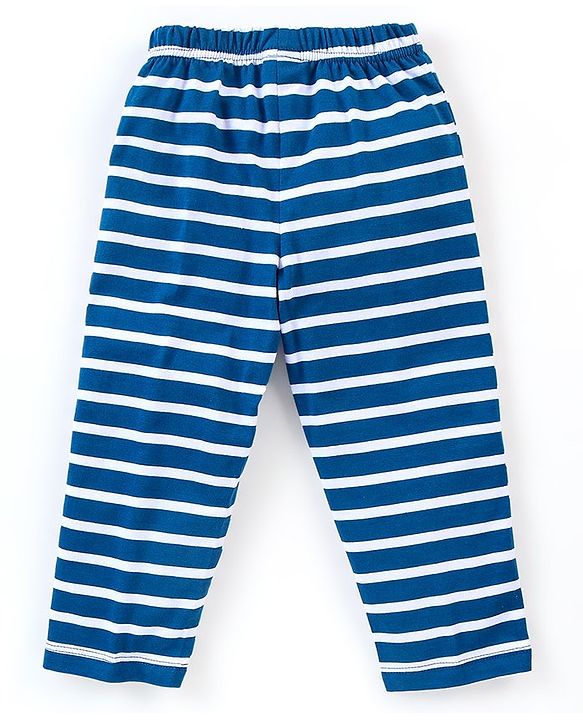 Babyhug Cotton Knit Half Sleeves Night Suit Leopard Print With Stripes - Navy Blue