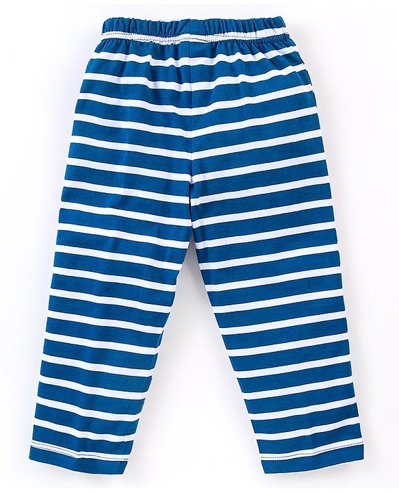Babyhug Cotton Knit Half Sleeves Night Suit Leopard Print With Stripes - Navy Blue
