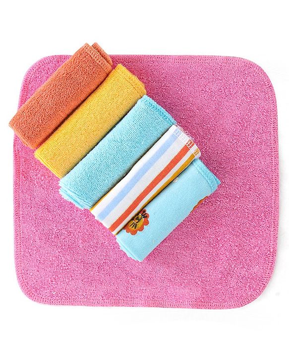 Babyhug Terry Knit Wash Cloths Pack of 6- Multicolour