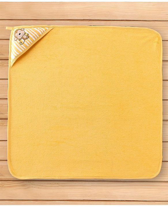Babyhug Double Layer Terry Monkey Print Hooded Towel L 73 x B 73 cm - Yellow