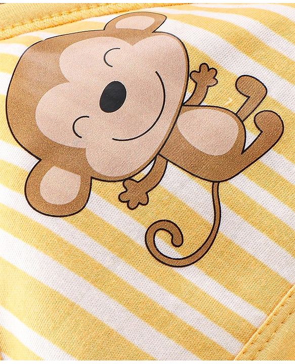 Babyhug Double Layer Terry Monkey Print Hooded Towel L 73 x B 73 cm - Yellow