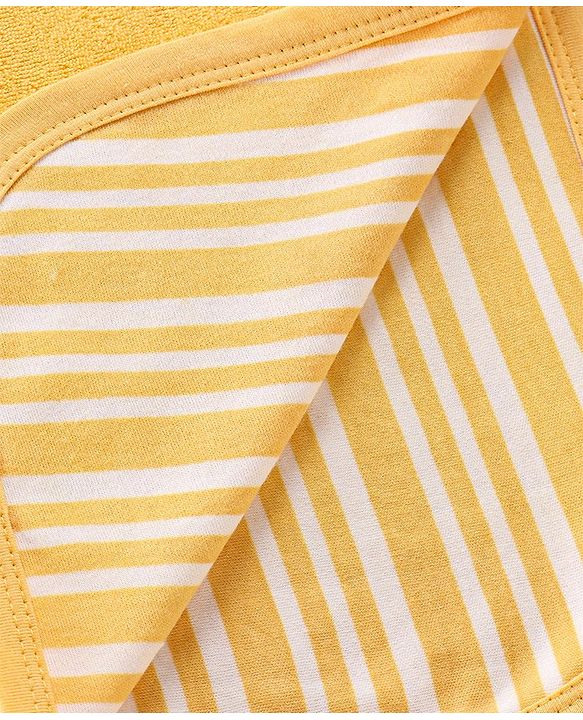 Babyhug Double Layer Terry Monkey Print Hooded Towel L 73 x B 73 cm - Yellow
