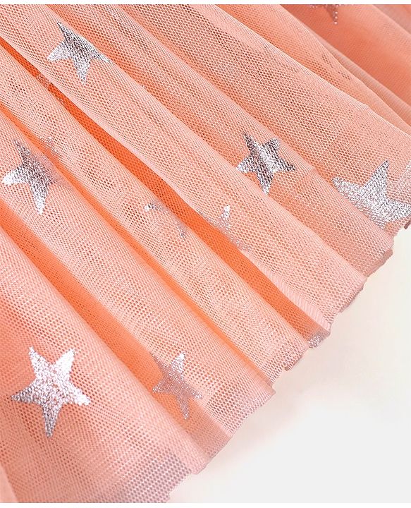 Babyhug Woven Frill Sleeves Party Frock with Sequin & Bow Corsage - Coral