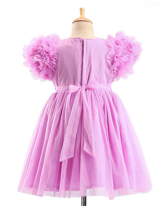 Babyhug Woven Half Sleeves Sequinned Party Frock -Lavender