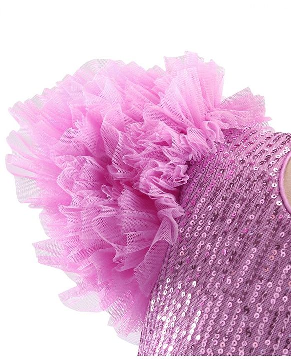 Babyhug Woven Half Sleeves Sequinned Party Frock -Lavender