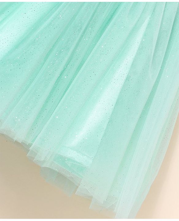 Babyhug Sleeveless Party Frock With Bow Applique & Glitter Detailing - Mint