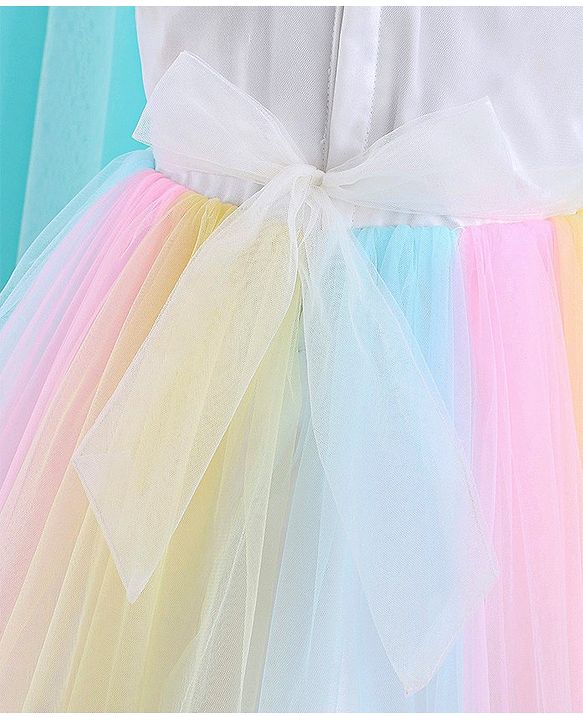 Babyhug Sleeveless Sequin Embroidered Yoke Party Frock With Bow Applique- Pink & Blue