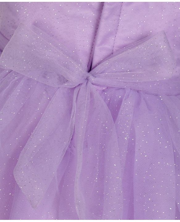 Babyhug Sleeveless One Shoulder Party Frock With Floral Corsage & Glitter Detailing - Lavender