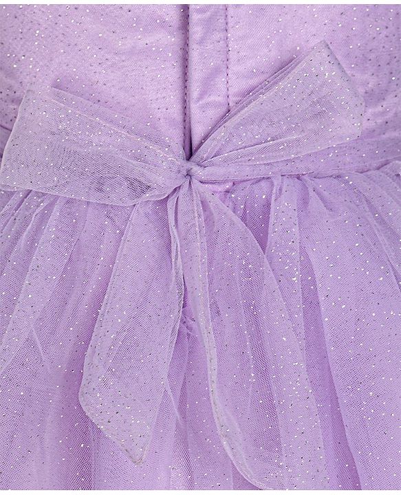 Babyhug Sleeveless One Shoulder Party Frock With Floral Corsage & Glitter Detailing - Lavender